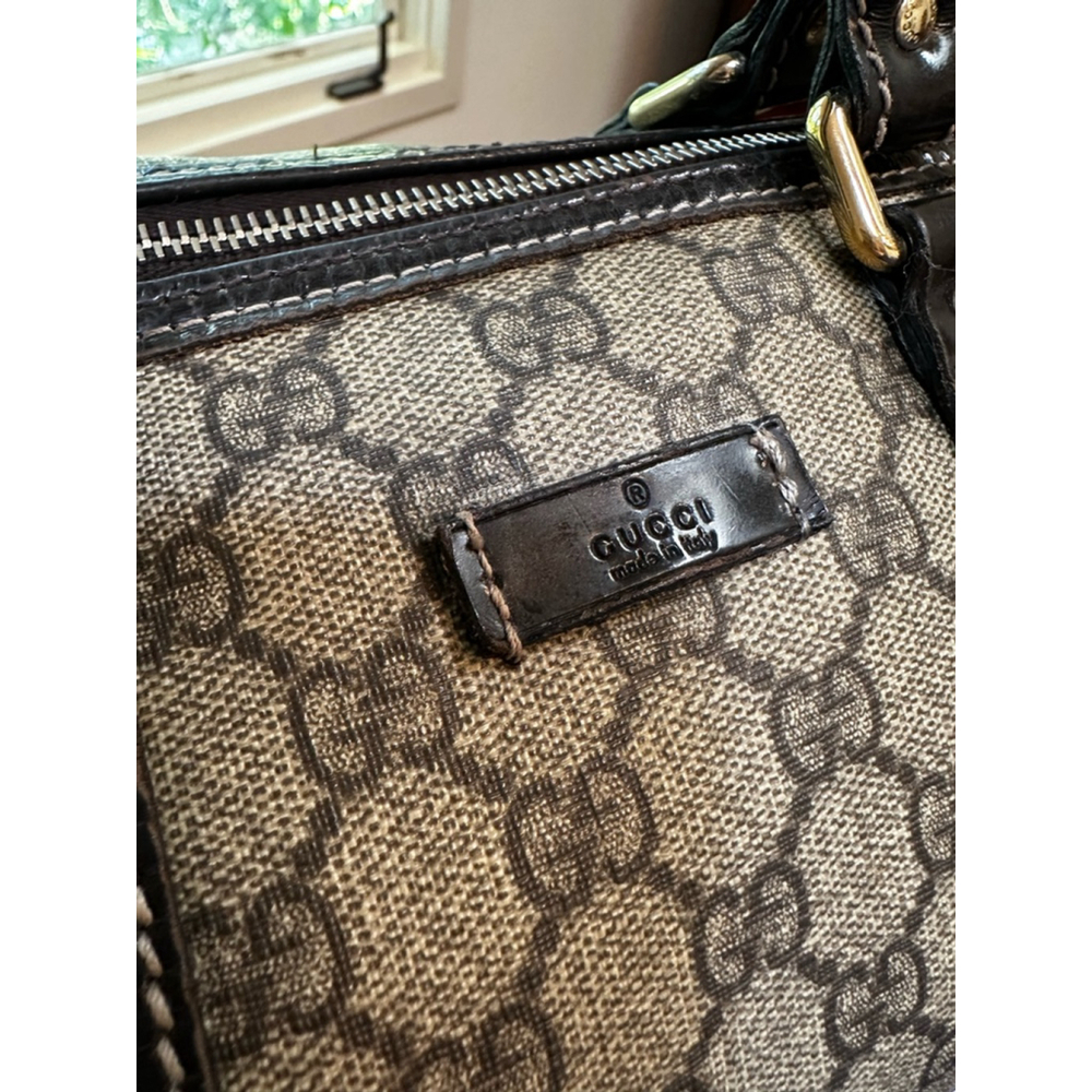 Gucci Brown Coated Canvas & Patent Leather Medium Boston Bag w/ Shoulder Strap - Picture 3 of 16
